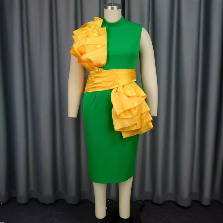 Damen Elegantes Wickelkleid mit voluminösen Rüschendetails und schimmerndem Taillengürtel Drune