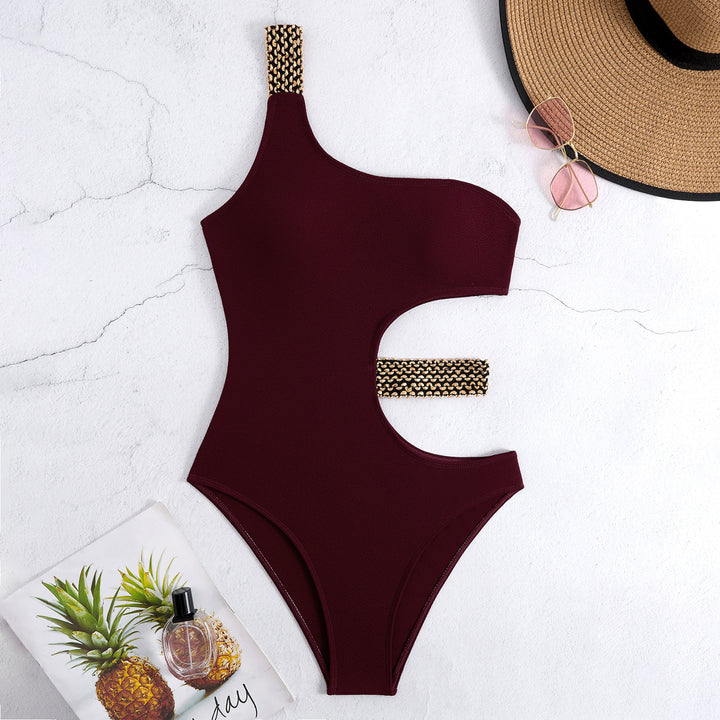 Damen Einteiliger Badeanzug mit asymmetrischem Cut-Out und modischen Kettenakzenten Drune