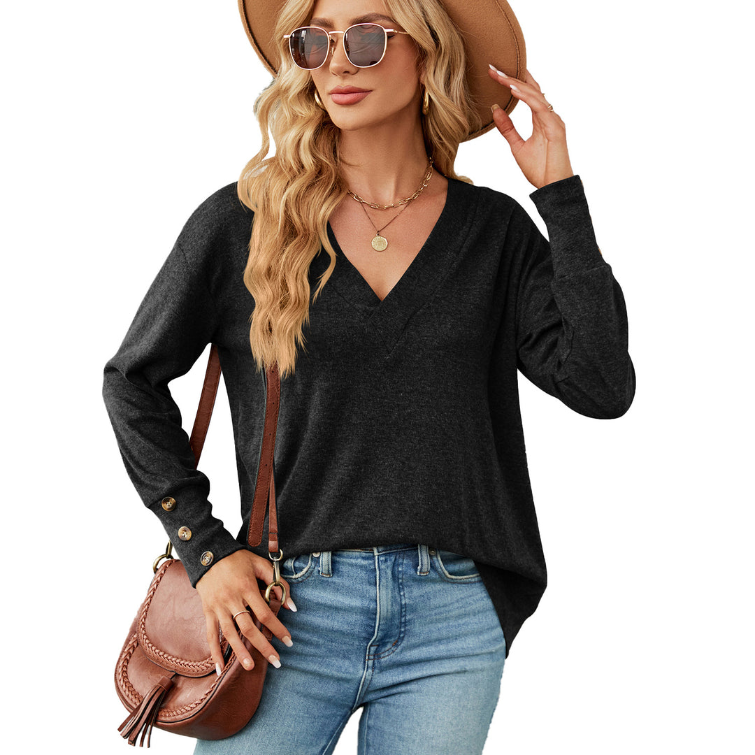 Damen oversized V-Ausschnitt Pullover mit modischen Knopfdetails Drune