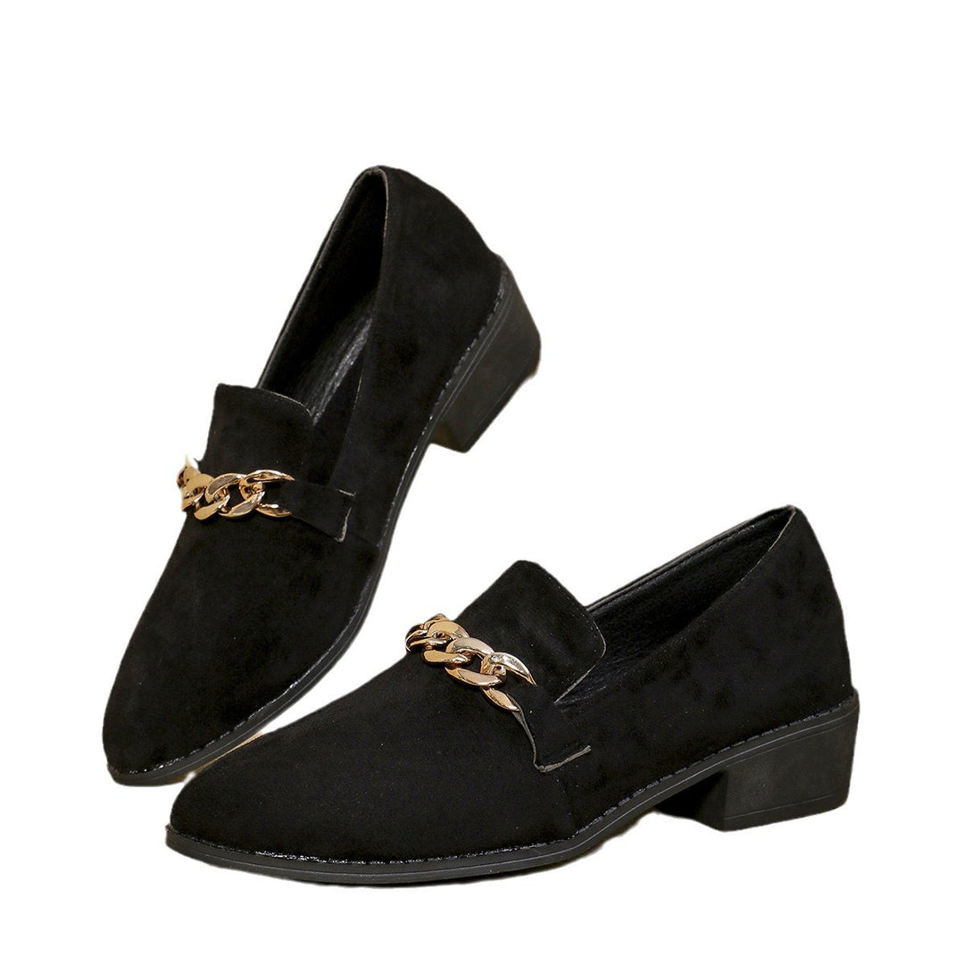 Damen Veloursleder-Loafer mit goldener Kettenapplikation und kleinem Blockabsatz Drune
