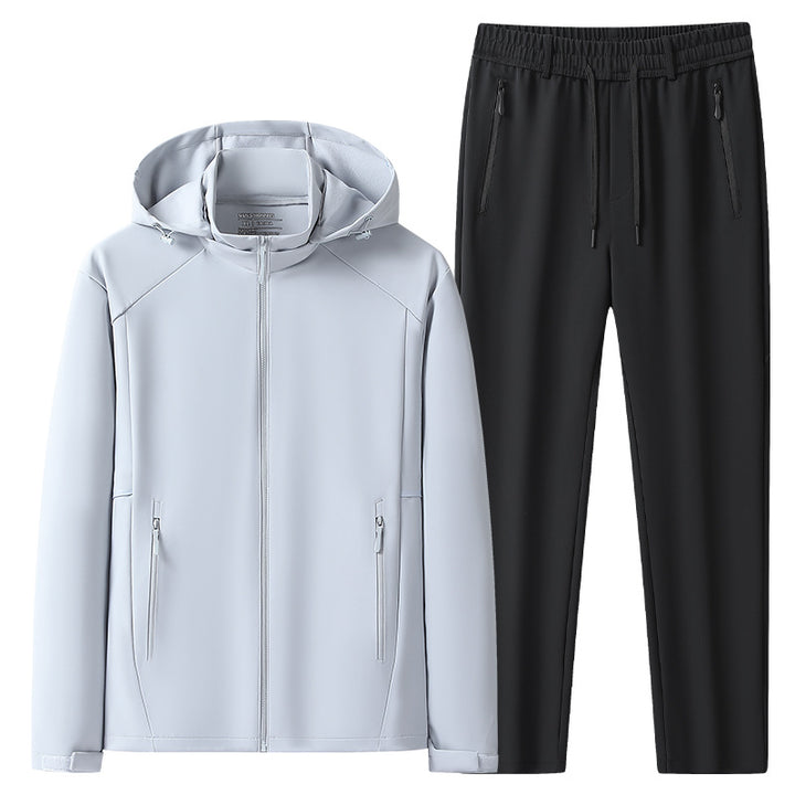 Herren Wetterfester Softshell-Trainingsanzug mit Kapuzen‑Zipjacke, Reißverschluss‑Taschen & konischer Jogginghose Drune