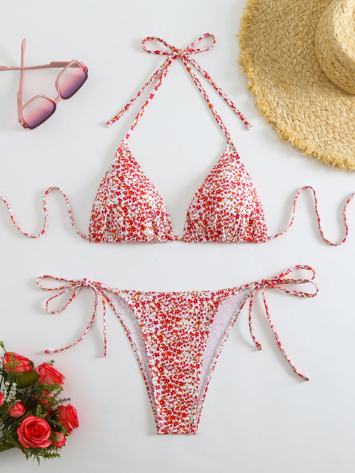 Damen Triangel-Bikini mit liebevollem Blumenmuster und verstellbaren Trägern Drune