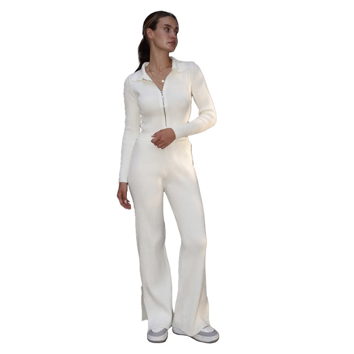 Damen Elegante Strick-Sweatanzug mit Reißverschluss Drune