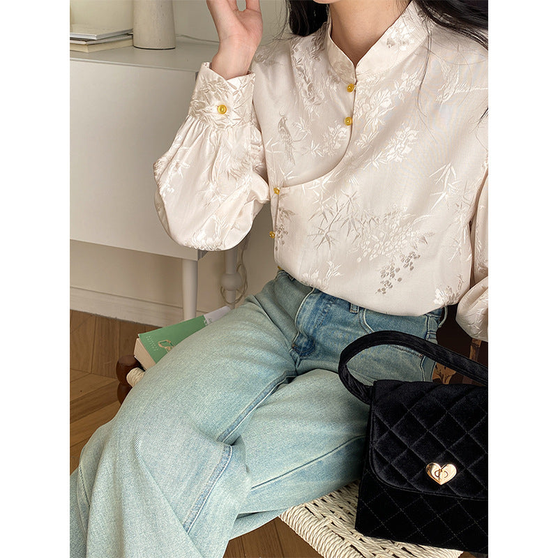 Damen Bluse mit floralen Stickereien und raffinierten Knopfdetails Drune