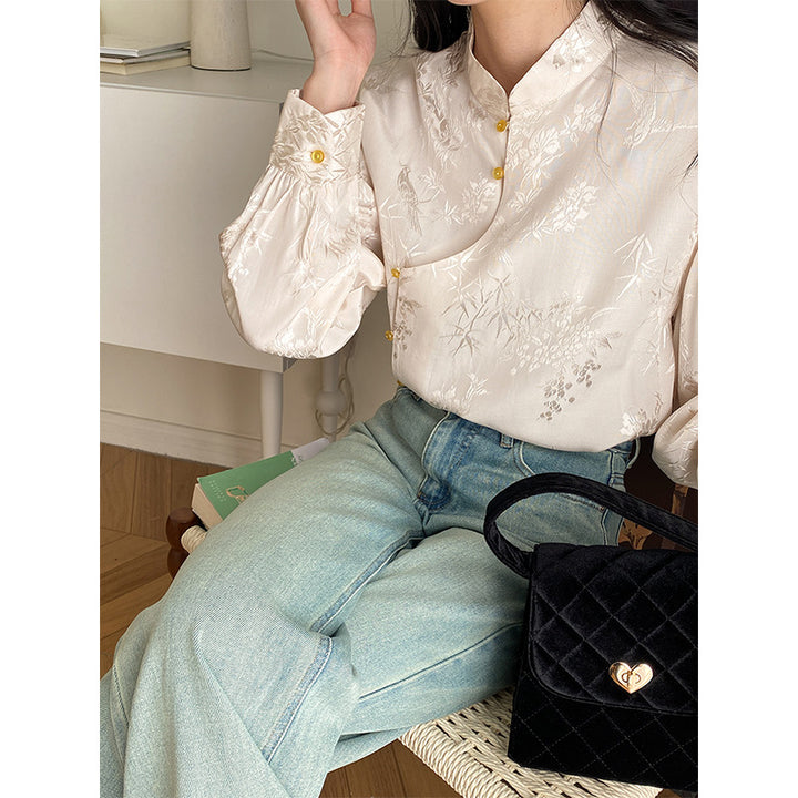 Damen Bluse mit floralen Stickereien und raffinierten Knopfdetails Drune