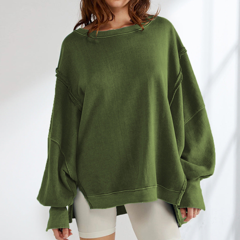 Damen Oversized Sweatshirt mit kreativem Saumdesign Drune