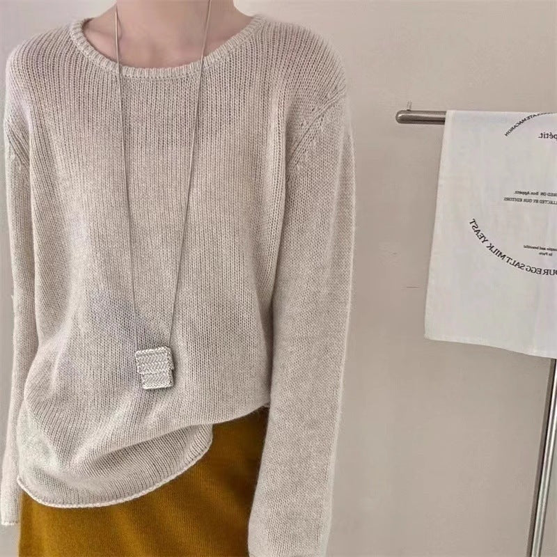 Damen Leichter Oversize-Feinstrickpullover mit Rundhals, dezentem Sheer-Effekt und gerundetem Saum Drune
