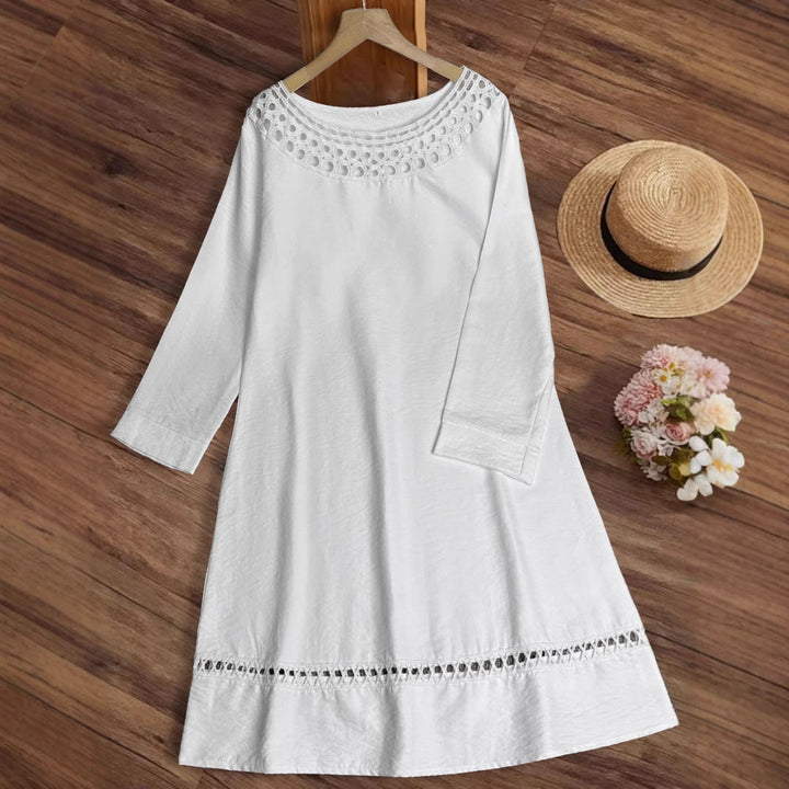 Damen lässiges Sommerkleid mit elegantem Häkelkragen und durchgehendem Schnitt Drune