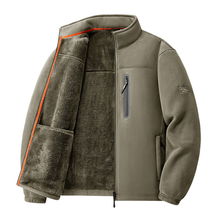 Herren nan Thermo-Fleecejacke mit hochflorigem Teddyfutter, Brust-Reißverschlusstasche und winddichter Front Drune