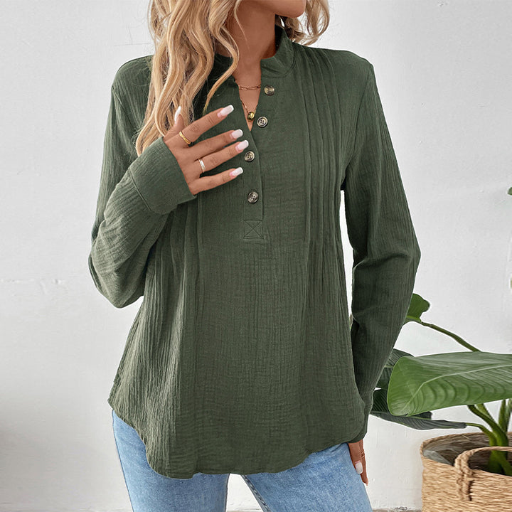 Damen Hochwertiges Langarmshirt mit Knöpfen Drune