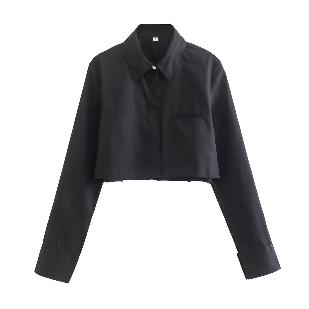 Damen cropped Bluse mit klassischem Kragen Drune