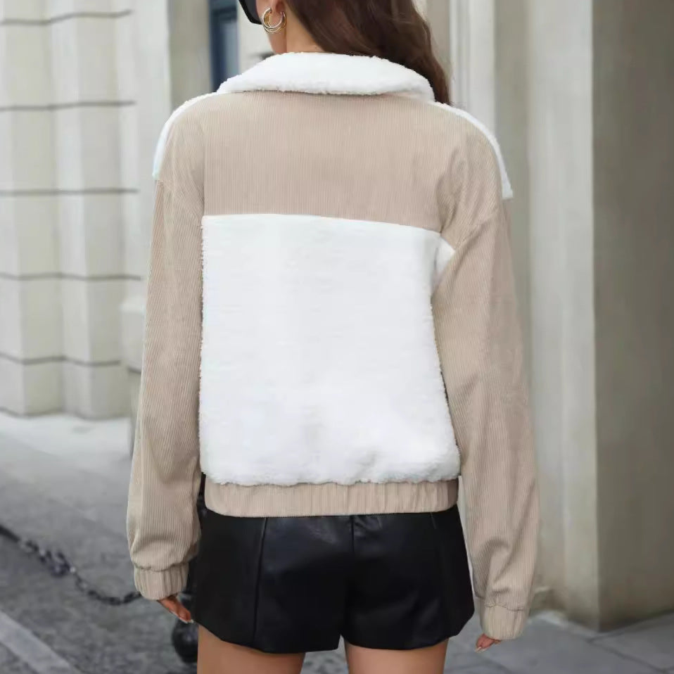 Damen Fleecejacke mit Kapuze und modischen Corddetail Drune