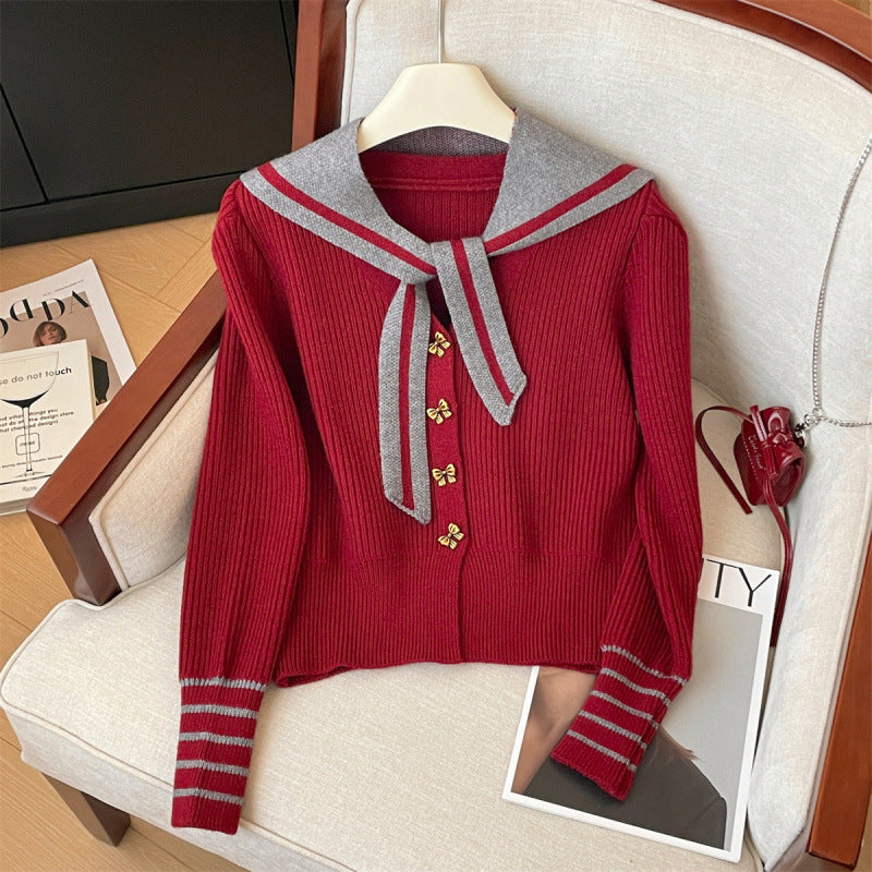 Damen Strickjacke mit nautischem Kragen und dekorativen Knöpfen Drune