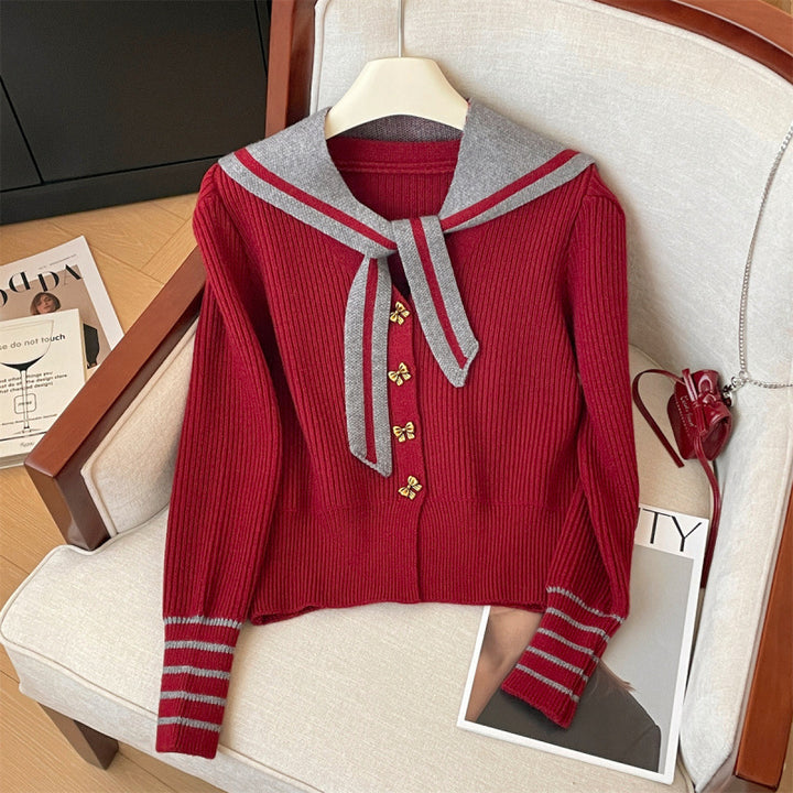 Damen Strickjacke mit nautischem Kragen und dekorativen Knöpfen Drune