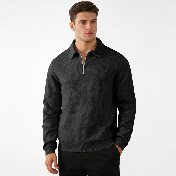 Herren Strukturierter Halbzip-Pullover mit Kragen und Rippbündchen Drune