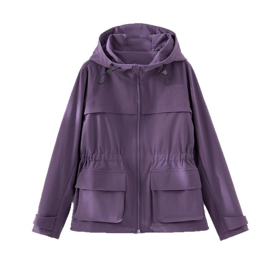 Damen Leichte Funktions-Utility-Jacke mit Kapuze, Kordelzug-Taille und aufgesetzten Klappentaschen Drune