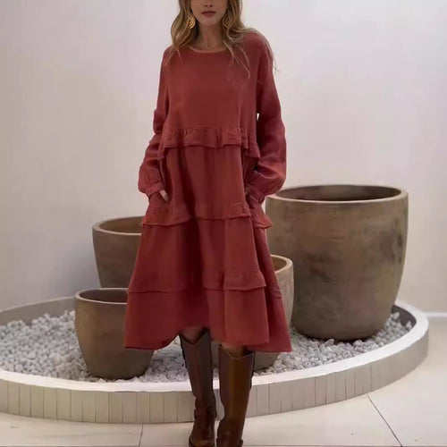 Drune | Rüschengerundhalslangärmeliges Kleid