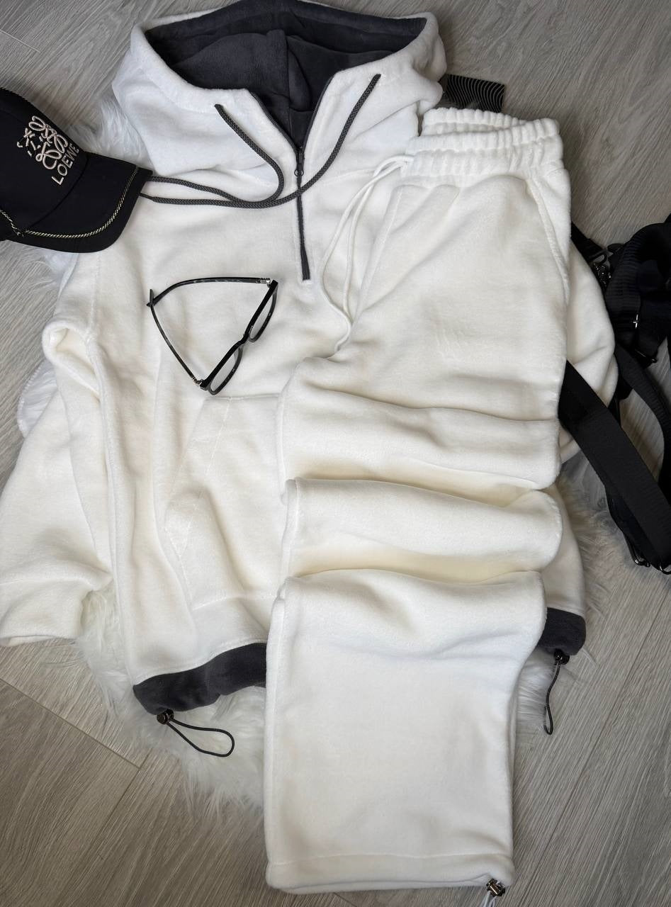 Damen Fleece-Loungewear-Set mit halbem Frontzip, gefütterter Kapuze und hochgeschnittener Komforthose Drune