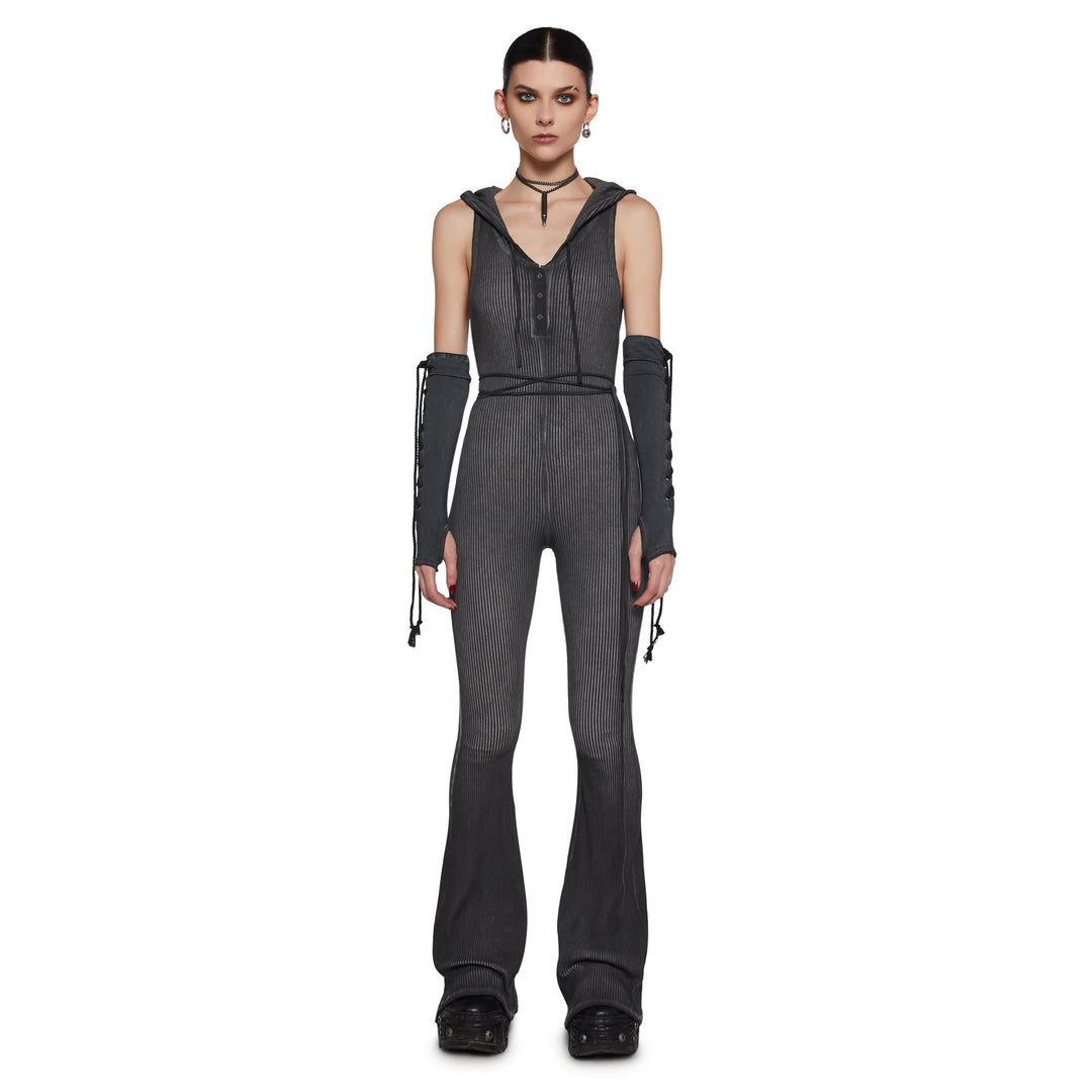 Damen Fitted Jumpsuit mit Kapuze und langen Ärmeln Drune