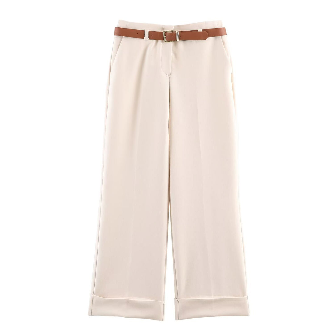 Damen 10+ weite High‑Waist Palazzohose mit Bügelfalte und Aufschlag Drune