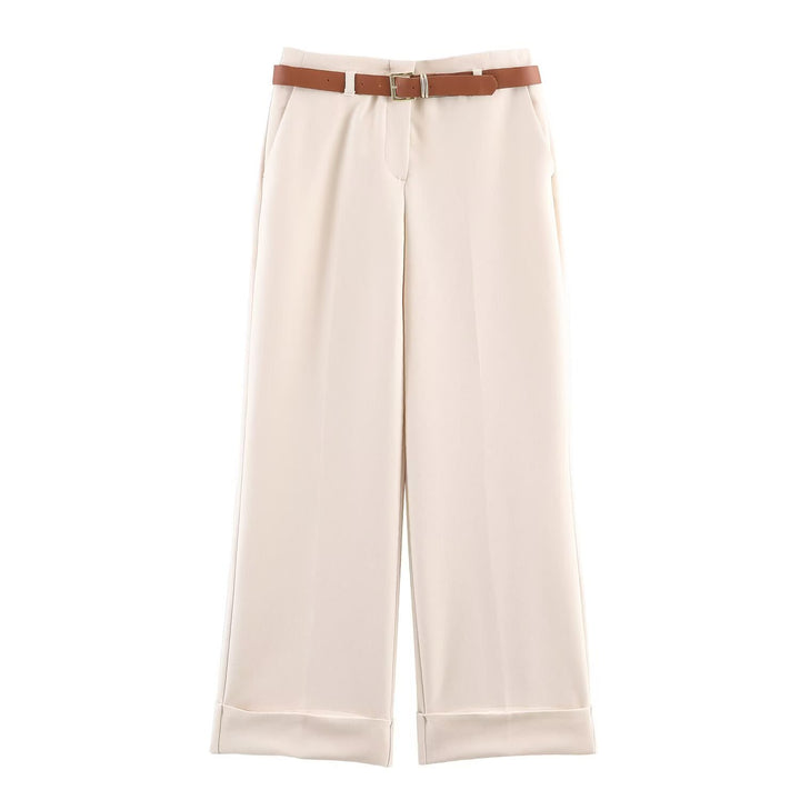 Damen 10+ weite High‑Waist Palazzohose mit Bügelfalte und Aufschlag Drune