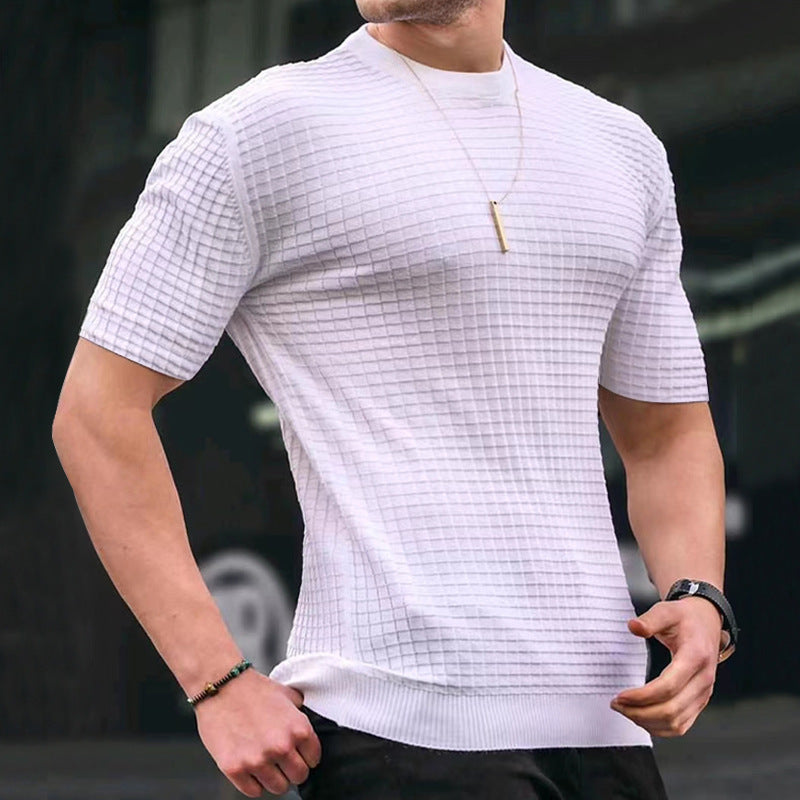 Herren nan Waffelstruktur-Kurzarm-Strickshirt mit schmaler Passform und elastischem Rippsaum Drune