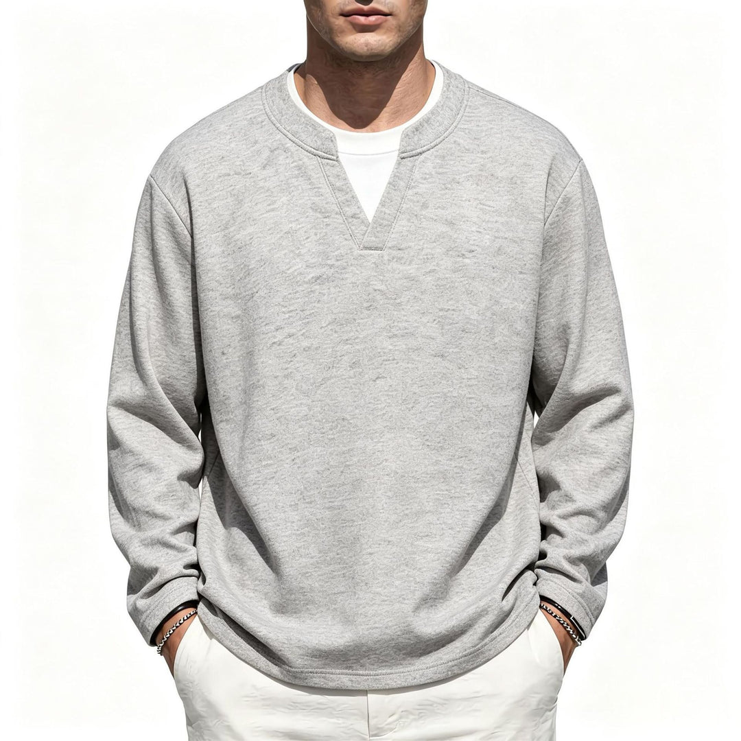 Herren Oversize Sweatshirt mit V-Ausschnitt und melierter Struktur Drune