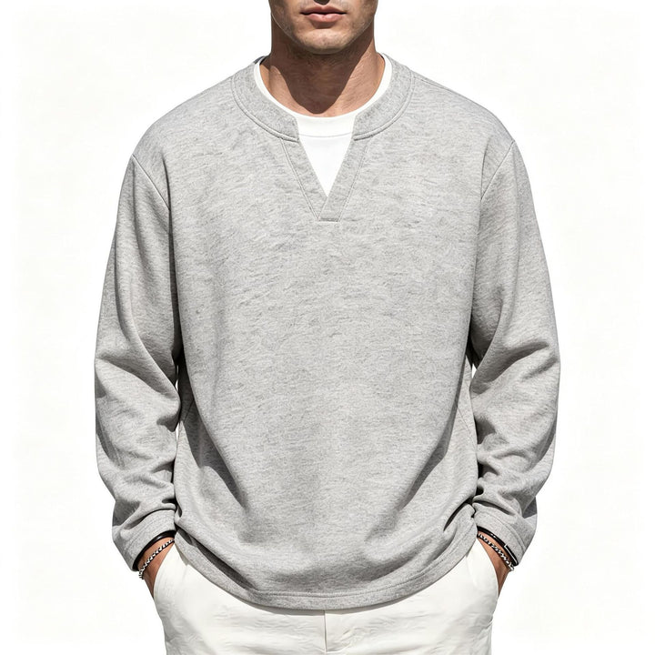 Herren Oversize Sweatshirt mit V-Ausschnitt und melierter Struktur Drune