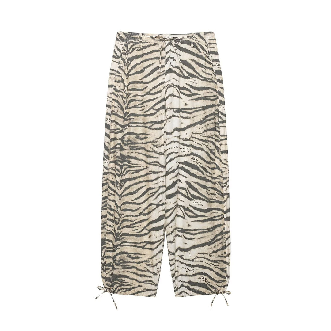 Damen Leichte weite knöchellange Hose mit Tunnelzugbund und Zebra-Print Drune