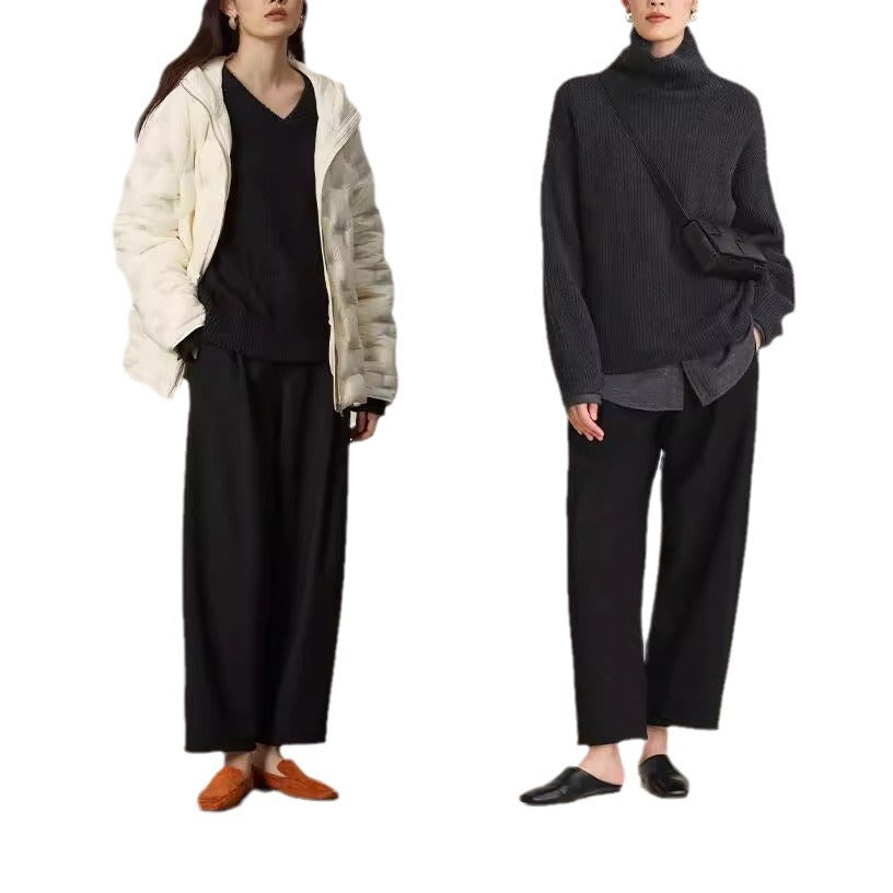 Damen Hochtaillierte weite Bundfaltenhose im Palazzo-Stil mit verdeckten Eingrifftaschen Drune