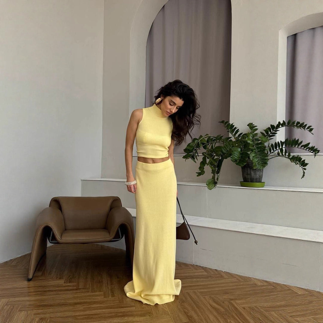 Damen Maxikleid mit elegantem Rundhalsausschnitt und taillierten Details Drune