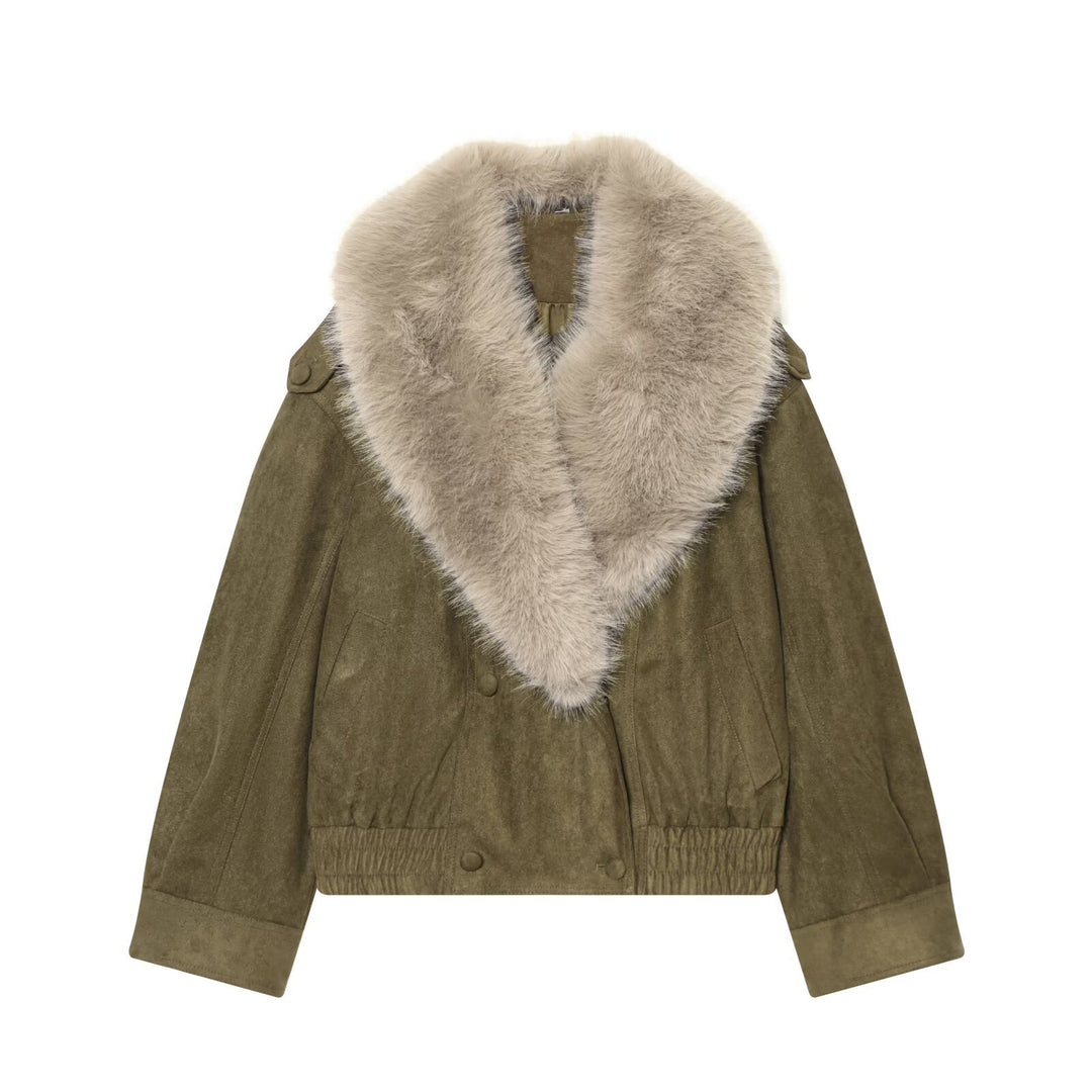 Damen Cropped Veloursjacke mit abnehmbarem XXL-Schalkragen Drune