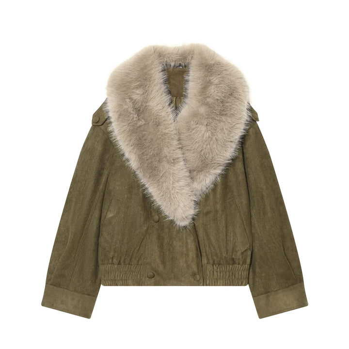 Damen Cropped Veloursjacke mit abnehmbarem XXL-Schalkragen Drune