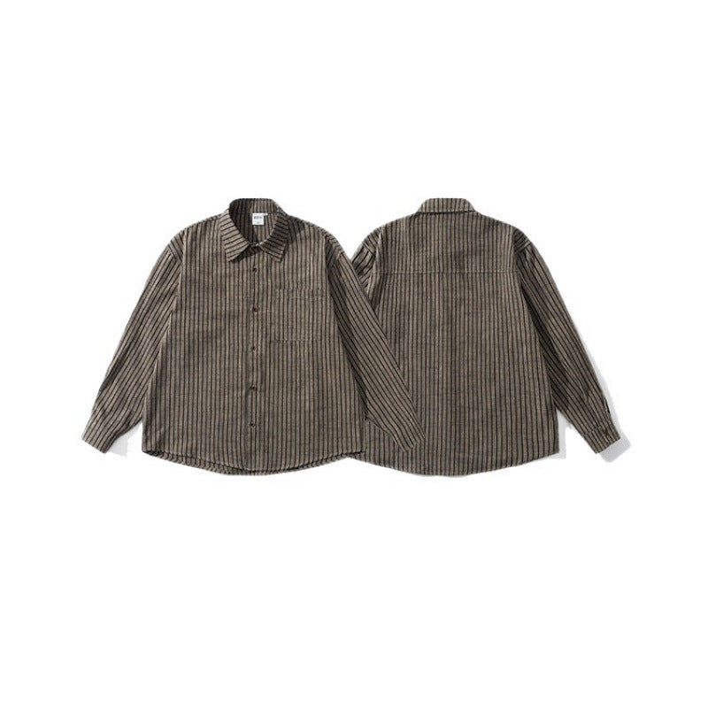 Herren Oversize Langarm-Hemd aus Flanell mit feinen Längsstreifen und Brusttasche Drune