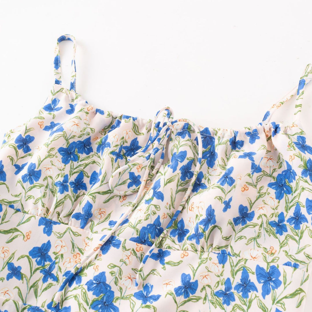 Damen Sommerliches Kleid mit verstellbaren Spaghettiträgern und floralem Design Drune