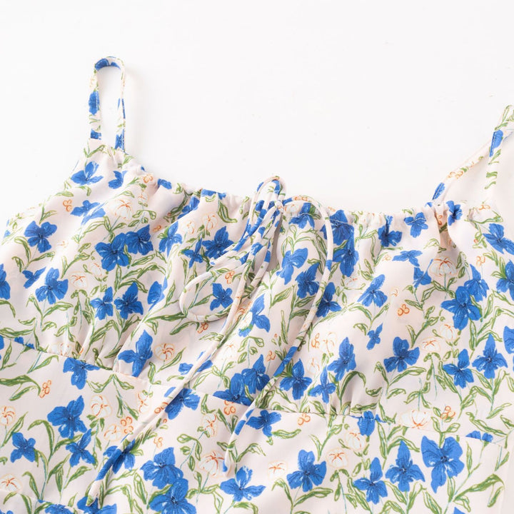 Damen Sommerliches Kleid mit verstellbaren Spaghettiträgern und floralem Design Drune