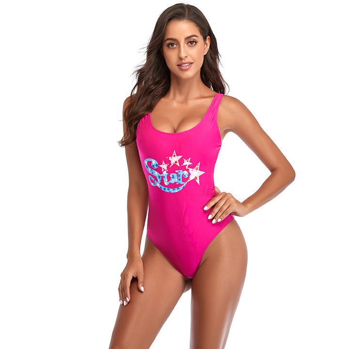 Damen Sportlicher Einteiler Badeanzug mit modischem Sternen-Design Drune