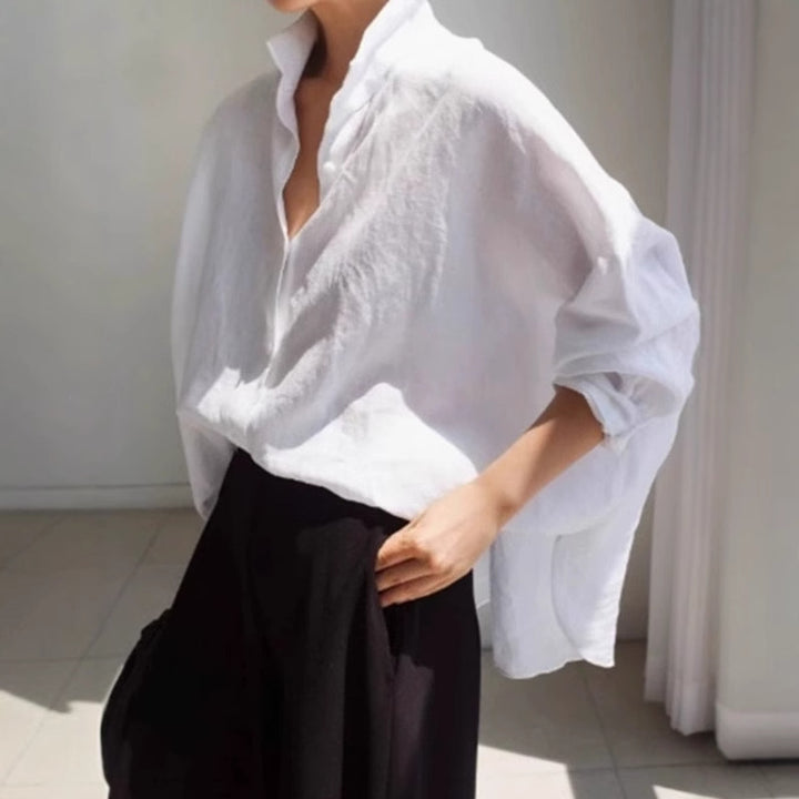 Damen Oversize-Leinenbluse mit geraffter Rückenpasse und krempelbaren Ärmeln Drune
