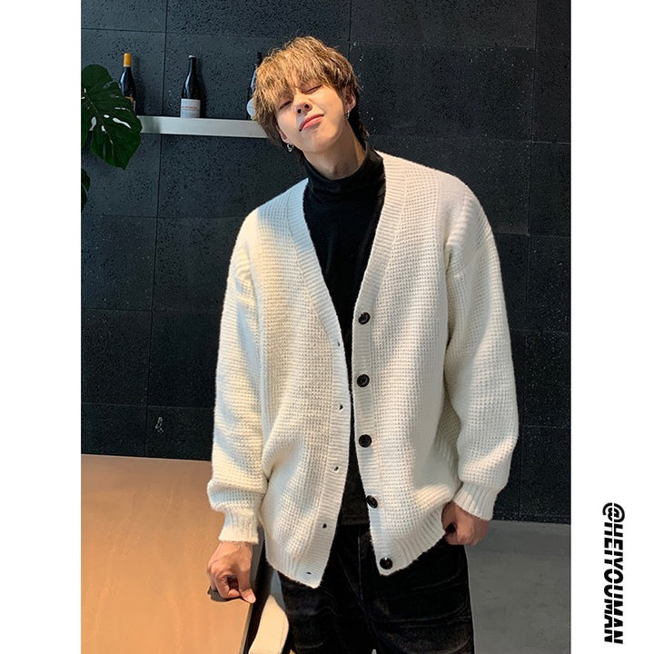 Herren Klassische Strickjacke mit Knopfleiste Drune