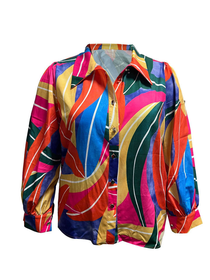 Damen Bluse mit dynamischem Farbverlauf und modernen Puffärmeln Drune
