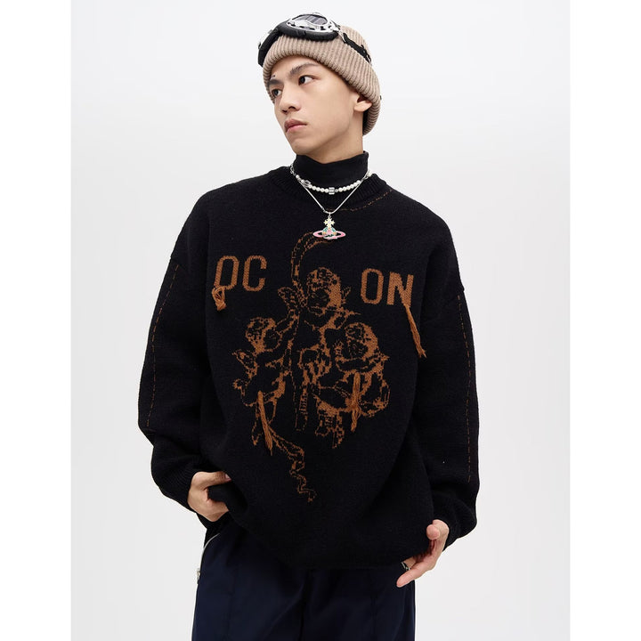 Herren Modischer Grobstrickpullover mit grafischem Motiv Drune