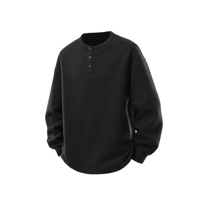 Herren Waffelstruktur-Henley-Thermashirt mit Knopfleiste und Relaxed-Fit Drune