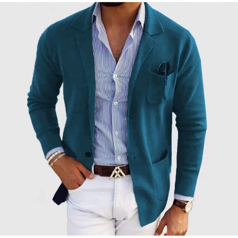 Herren lässiger Strickblazer im Sakko-Stil mit Brusttasche und aufgesetzten Taschen Drune