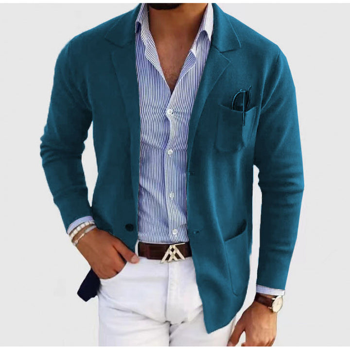 Herren lässiger Strickblazer im Sakko-Stil mit Brusttasche und aufgesetzten Taschen Drune