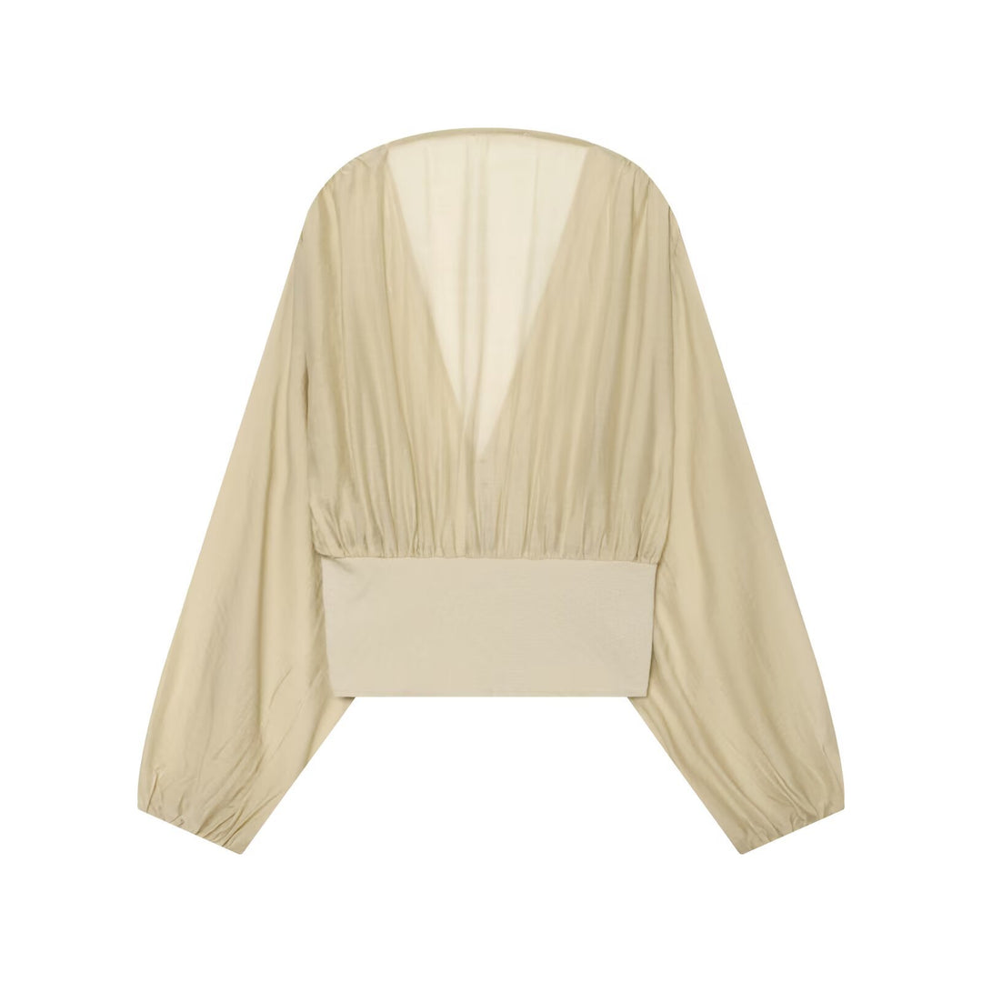 Damen Kurzes Bolero-Blouson mit tiefem V‑Ausschnitt, geraffter Passe und Ballonärmeln Drune