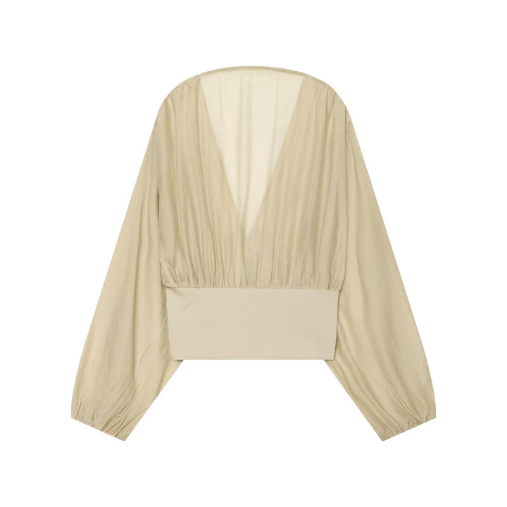 Damen Kurzes Bolero-Blouson mit tiefem V‑Ausschnitt, geraffter Passe und Ballonärmeln Drune