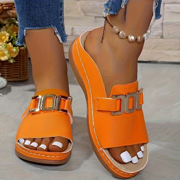 Damen elegante Zehentrenner-Sandalen mit dekorativem Schmuckdetail Drune