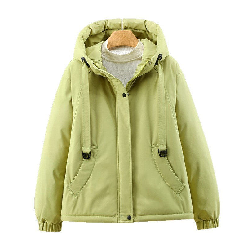 Damen Kurze Thermo-Kapuzenjacke mit Tunnelzug, Winddichter Außenhülle und elastischen Bündchen Drune