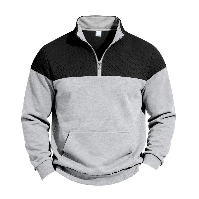 Herren Sweatshirt mit kurzem Reißverschluss, wattierter Brustpartie und Kängurutasche Drune