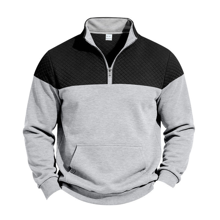 Herren Sweatshirt mit kurzem Reißverschluss, wattierter Brustpartie und Kängurutasche Drune